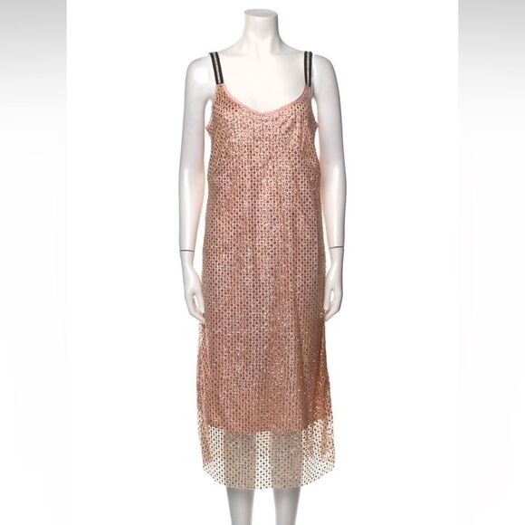 Manoush Slip Dress Pink Gold & Metallic falls mid calf - Picture 1 of 3